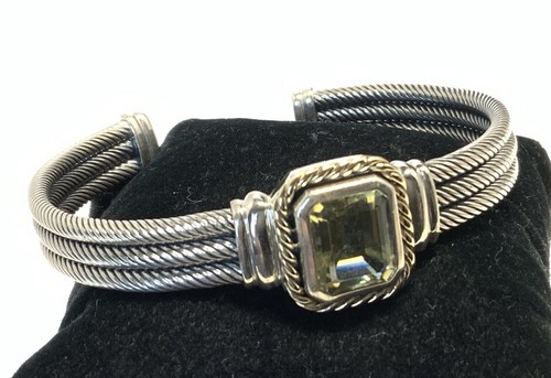 Yellow Gold 14k & Sterling Silver 925 Citrine Cuff Bracelet 7-inches HV232 - Picture 9 of 9