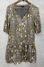 Gap Mini Dress Women Small Gray Floral Long Sleeve Cottagecore Boho Y2K Spring