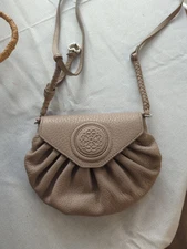 BRIGHTON FERRARA COLL. FLEURETTE MINI MINK LEATHER MEDALLION FLAP CROSSBODY $265