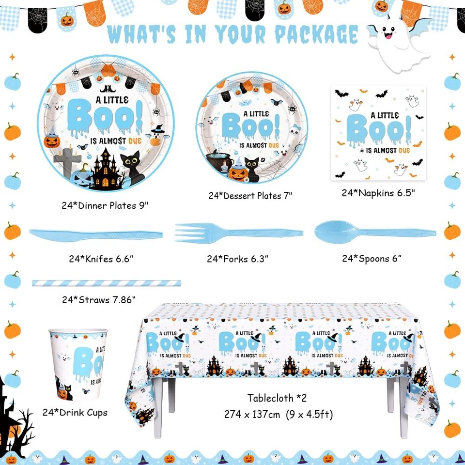 194 piezas decoraciones de baby shower de Halloween - suministros de fiesta para 24 invitados Foto 2 de 4