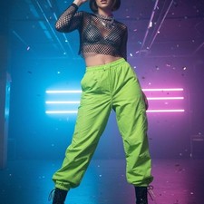 NEON BRAT Parachute Pants M DISCIPBUSH Y2K Baggy Cargos Dopamine lime green NWT
