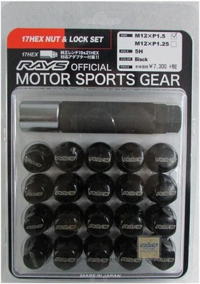 RAYS 17HEX Lock & Nut Set 5 Hole M12×1.5 BK Black Wheel Lug Nuts Japan