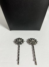 Vtg Antique Floral Rhinestone Hairpins Set Wedding Prom 2.5  L