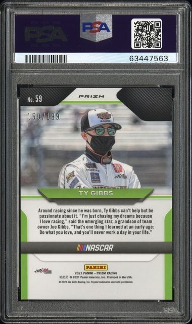 PSA 10 2021 Panini Prizm #59 Ty Gibbs Purple Velocity /199 Rookie Gem NASCAR RC view 2