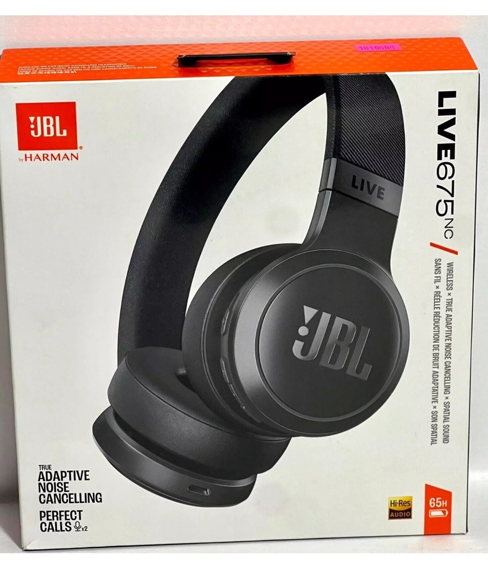 JBL Live 675NC Noise Cancelling Bluetooth Headphones Black/Charger