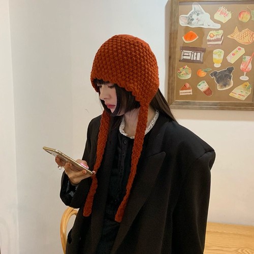 Woolen Beanie Hat Winter Bucket Hat Fashion Lacing Knitted Hat Women - Picture 11 of 12