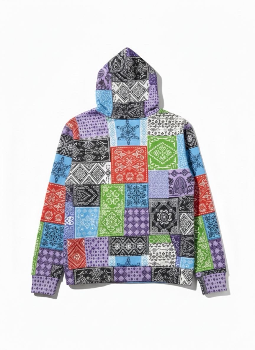 Multicolor Patchwork Pullover Hoodie Cotton Blend… - image 2