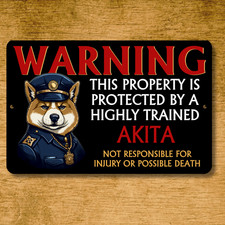 Akita Security Sign Warning Property Protected guard dog outdoor funny metal tin