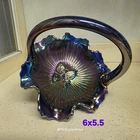 Vintage Fenton Cobalt Carnival Glass 3 Footed Butterfly Basket