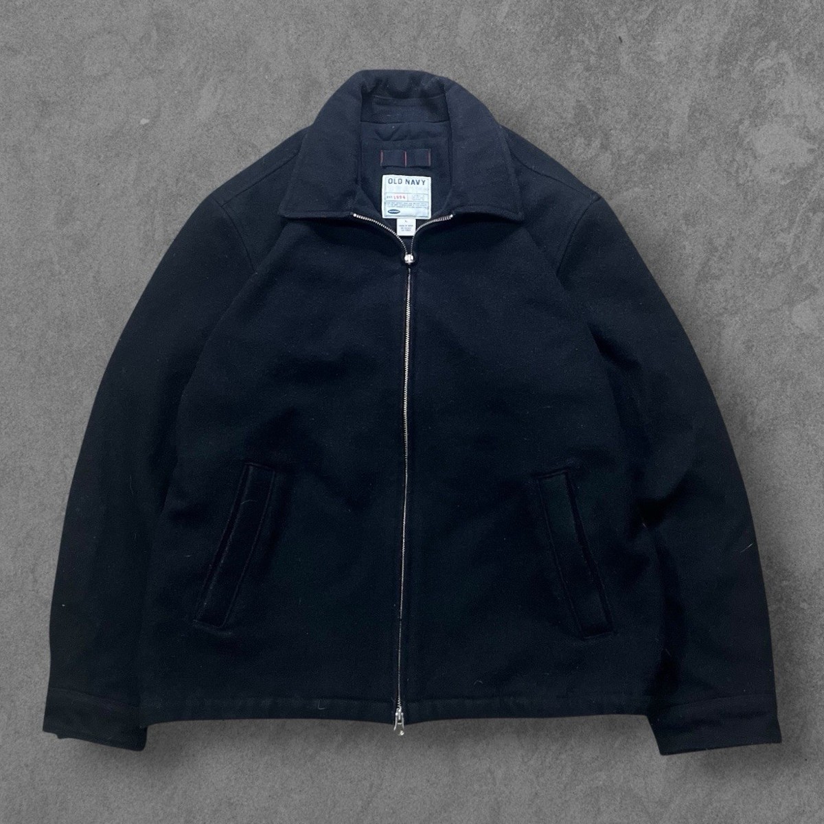 Old Navy Wool Blend Jacket Mens Large Black Two Way Zip Quilted