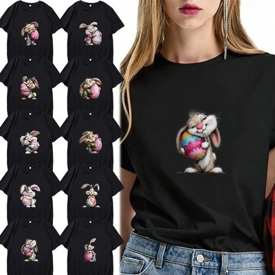 Herren Damen Uni T-Shirt XXS - 5XL Kurzarm Tops Osterhase Kunst Kurzarm