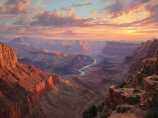 Grand Canyon Wall Art Print – Sunset Landscape Painting Style Poster Decor