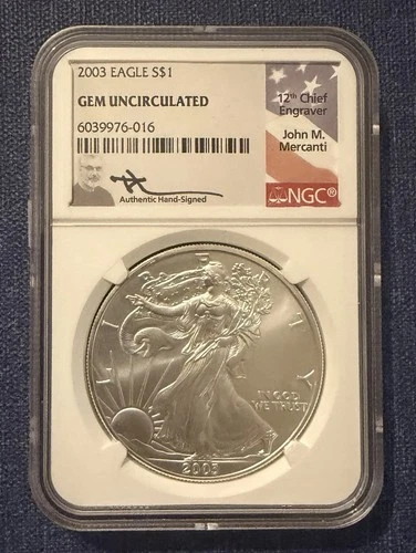 2003 American Silver Eagle - NGC Gem Uncirculated | John M. Mercanti Signed