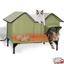 Heated Cat House Outdoor Feral Shelter Weatherproof Cozy Den Winter Cats New