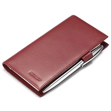 HISCOW Supple Leather Checkbook Cover with Free Divider - Italian Wine Red