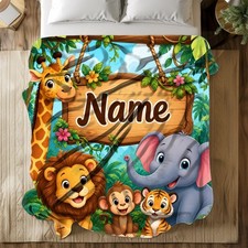 Jungle Animals Name Coral Fleece Blanket Safari Decor