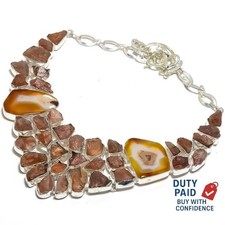 Natural Yellow Slice Agate Druzy 925 Silver Plated Ethnic Chain Necklace Jewelry