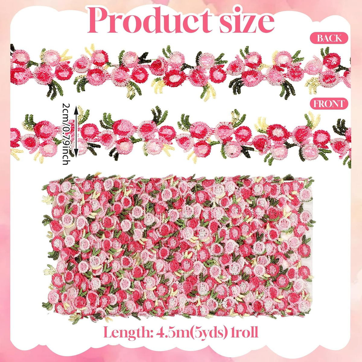 5 Yards Pink Floral Lace Ribbon for Crafts Flower Lace Trim