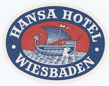 Hansa Hotel Wiesbaden Germany Vintage Luggage Label