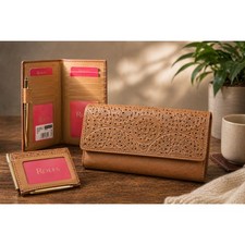 Rolfs Necessities Deluxe Checkbook Clutch Tan LH Embossed Wallet 949-3360-27