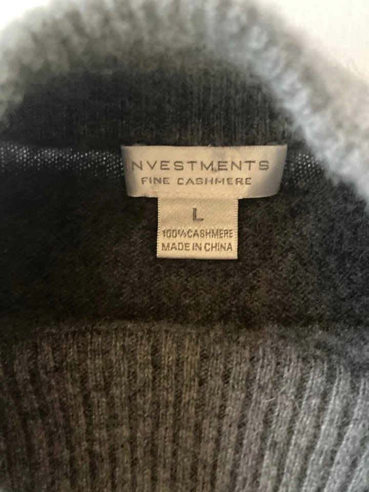 100% Cashmere Gray Pullover Sweater Womens L Mock Turtleneck INVESTMENTS FINE - Image 2 of 4