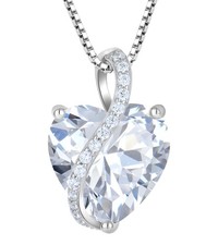 Necklace for Women 925 Sterling Silver Love Heart Pendant Cubic Zirconia Prom...