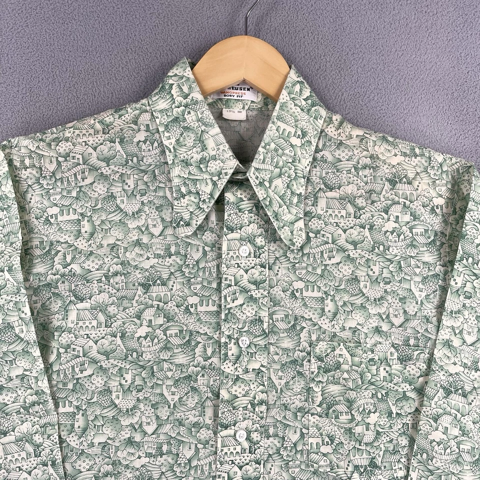 Camisa vintage Van Heusen para hombre 15,5 32 Village micro estampado manga larga occidental Foto 2 de 4