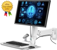 MED02 Medical Wall Mount Workstation with Folding Keyboard Tray Large Sliding Mo