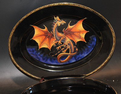 Franklin Mint Dragon Dynasty Oval Platter 15'' & Oval Bowl 12 1/4''