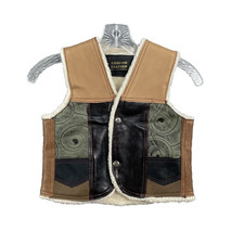 Vintage Genuine Leather Western Vest Youth Boys Large Sherpa Lined Cowboy Rodeo