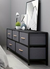 Chic Dark Gray 5-Drawer Storage Cabinet with Wood Panels & Metal Frame - Perfect