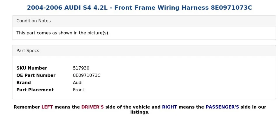 2004-2006 AUDI S4 4,2 л - жгут проводов передней рамы 8E0971073C - Изображение 3 из 4