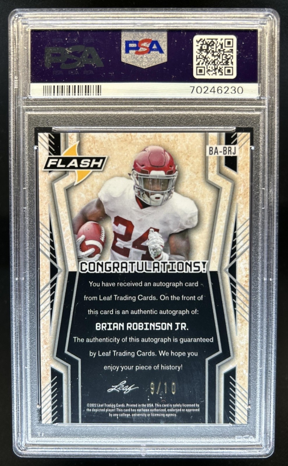 2022 Leaf Flash Brian Robinson Jr. RC Kaleidoscope Pink Rookie Auto #/10 PSA 9 view 2