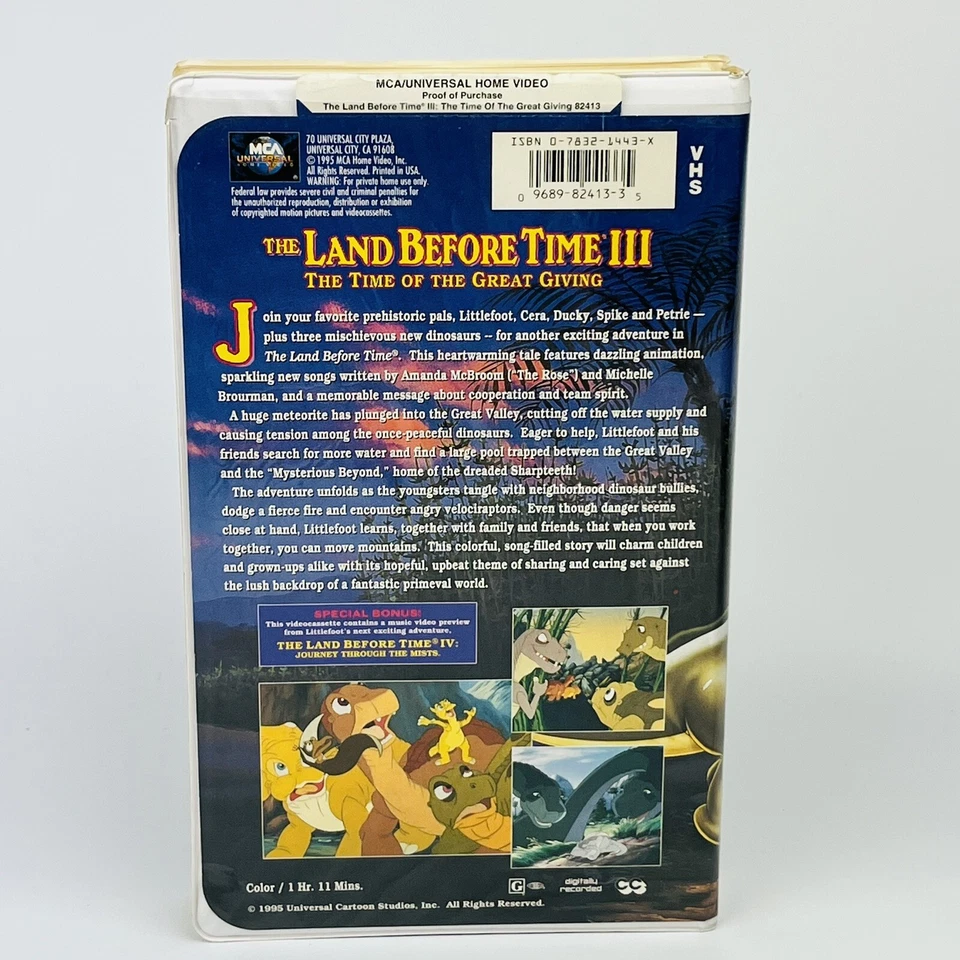 The Land Before Time 3 VHS III The Time of the Great Giving Clamshell - Image 2 of 3