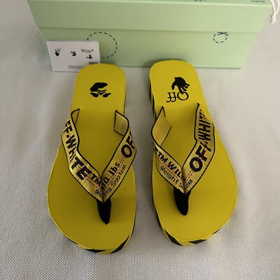 $205 Off-White Men's Yellow Industrial Logo Flip Flop