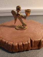 Vintage Angel Lamp Finial Topper Wings Guardian Gold Tone Metal 3 1/2 inch