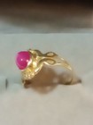 NATURAL PINK STAR RUBY HEATED 925 SILVER 14K GOLD PLATED RING SIZE 7 — photo 2