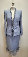 Ll159 Womens Feraud Blue 2 Piece Suit Stretch Jacket & Skirt Uk 10 Eu 38