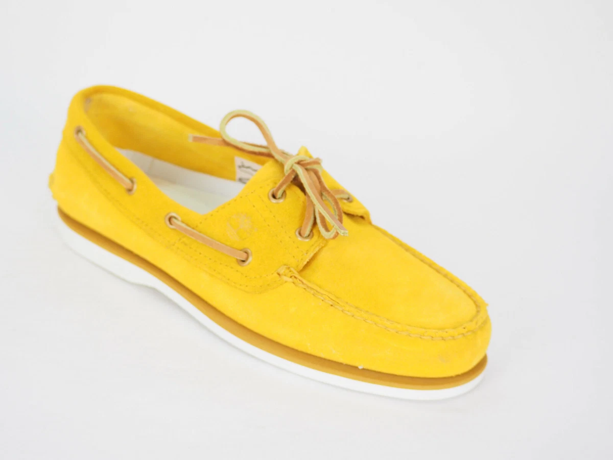 Mens Timberland Classic 2 Eye Leather 42571 Yellow Lace Up Casual Boat Shoes