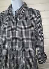 Tyler Boe Sz SMALL Windsor Plaid Tunic Black White Blue Roll Tab Sleeve $142 EUC