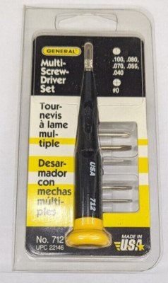 General Multi-Screwdriver Set .100 .080 .070 .055 .040 #0 No. 712 NEW USA