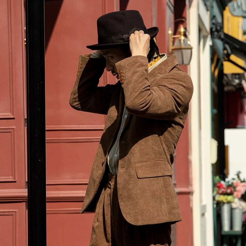 Trajes de pana para hombre estilo británico 2 piezas formal boda negocio causal graduación Foto 3 de 4