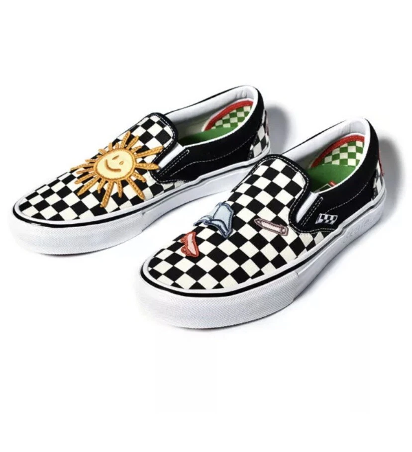 Scacchiera slip on Vans Skateistan nuova con scatola nera bianca taglia 5 5