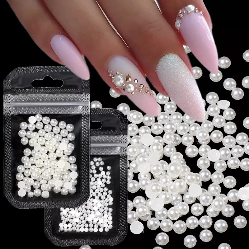 Nail Art Pearls Flatback Pearls Nail Charms with Rhinestones Gold White  Half Round Nail Art Supplies Luxurious Design Nail Gems Accessories for  Women