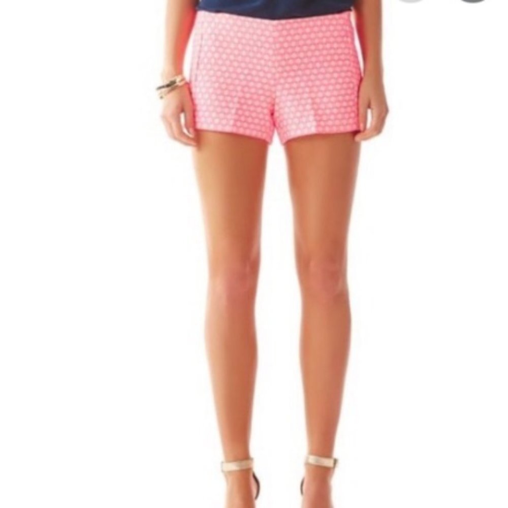 NWT Lilly Pulitzer Liza Shorts Hot Pink Geometric Jaquard Zip Back