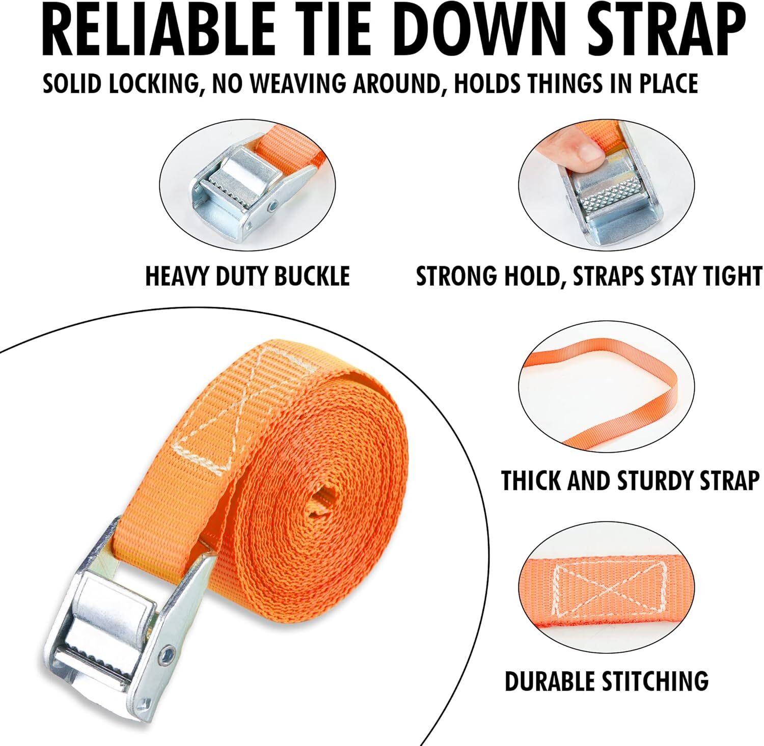 Cartman 10 Pack 1" x 12'Lashing Straps Cargo Tie-Down Strap Up to 600lbs Orange