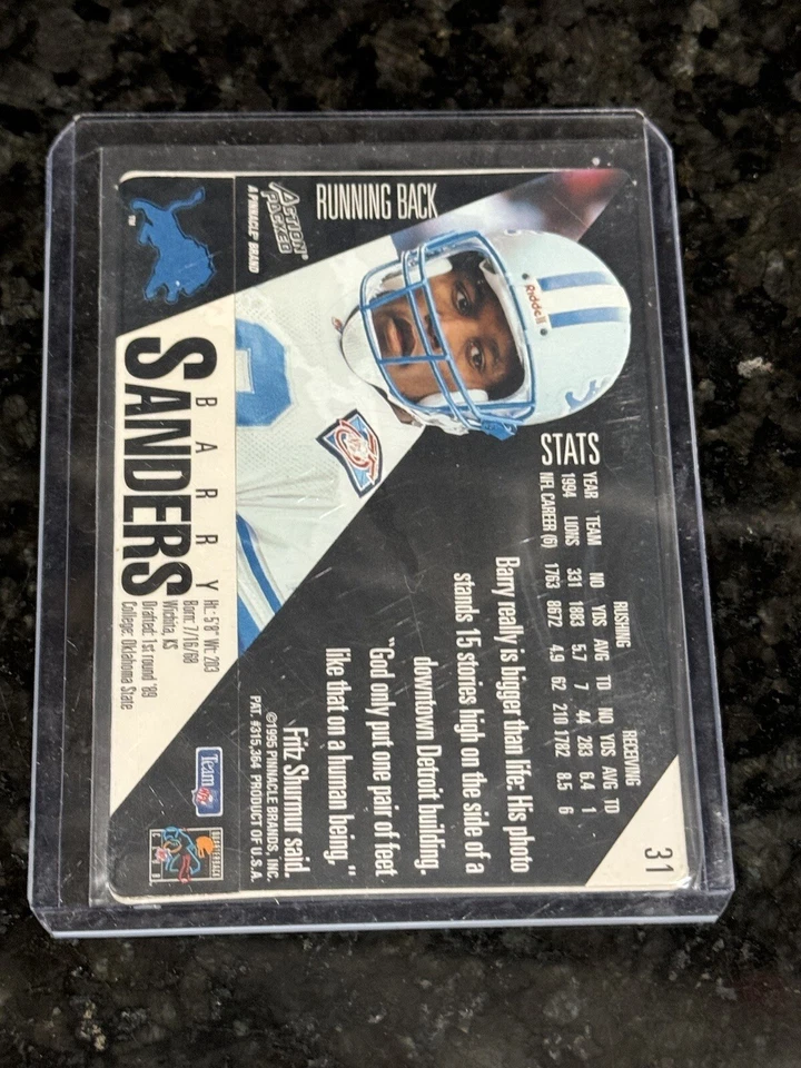 😨1995 lleno de acción Barry Sanders #31 Detroit Lions Salón de la fama😨 Foto 2 de 2