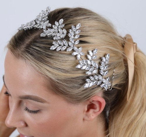 Novia Cabello Vid , Imitación Diamantes Aceituna Rama Diseño Chapado en Rodio - Imagen 12 de 12