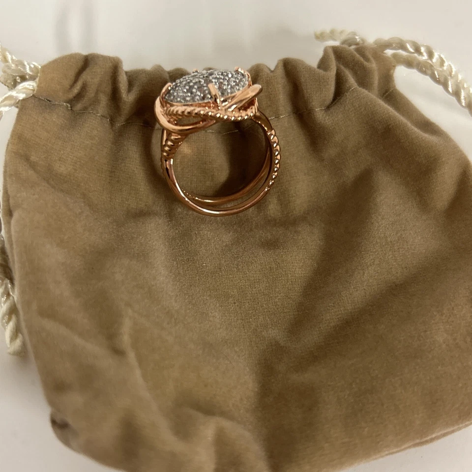 Anillo Bronzo Italia Pavé Blanco Topacio Piedras Preciosas Cuerda Retorcida Rosa Bronce Talla 8 Foto 2 de 4