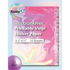 Koala Printable Vinyl Holographic Sticker Paper Rainbow Waterproof 8.5x11 10PK